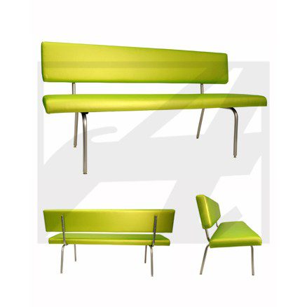 Modern lime green bench with a sleek, minimalist design and metal legs.