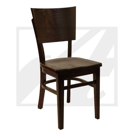Dark wooden chair with a cushioned seat and backrest.