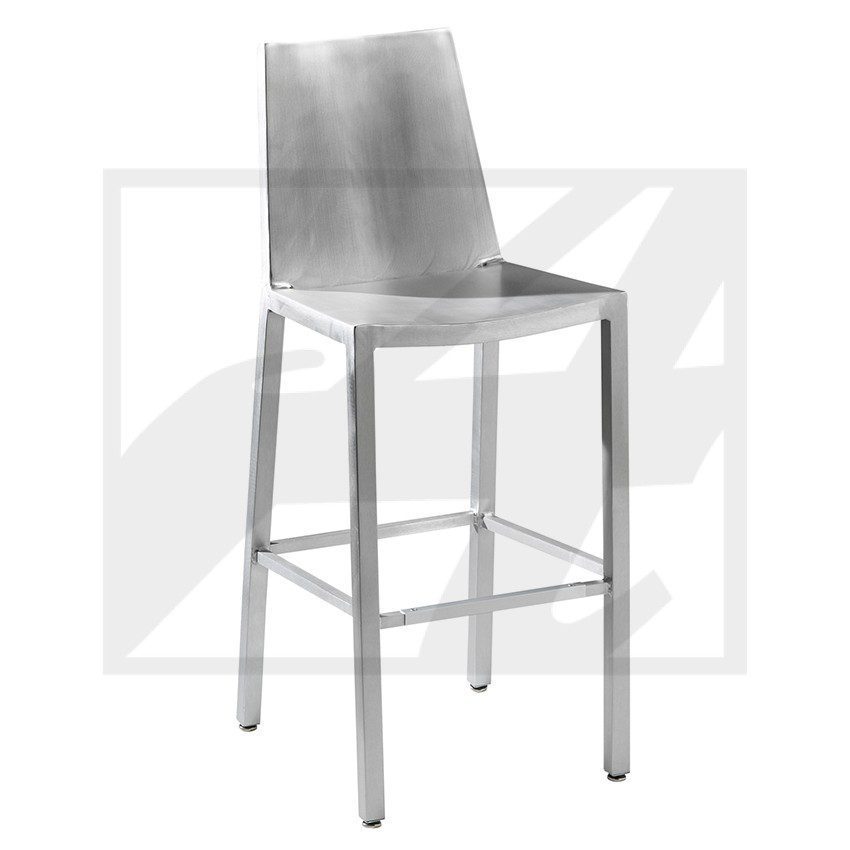 Modern transparent bar stool with metal legs and footrest.