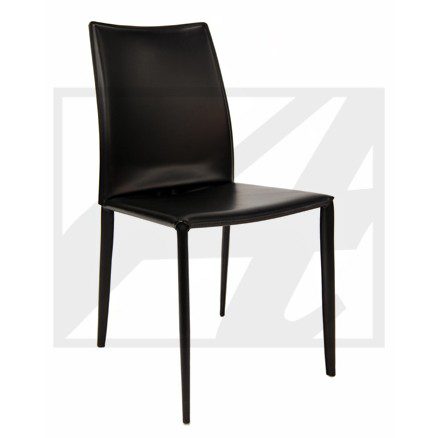 Sleek black modern dining chair with a minimalist design.