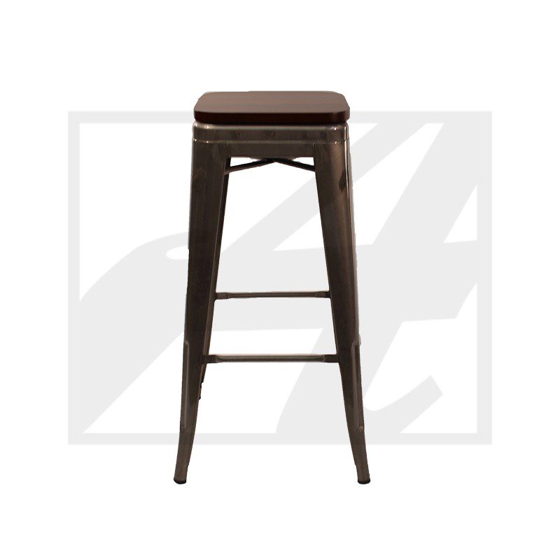 A tall, dark brown metal bar stool with a simple design.