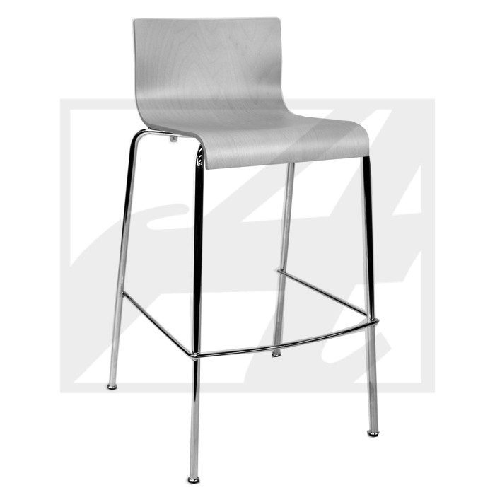 Modern metal bar stool with a sleek design and footrest.