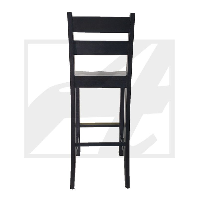 Black wooden folding chair with a simple design.