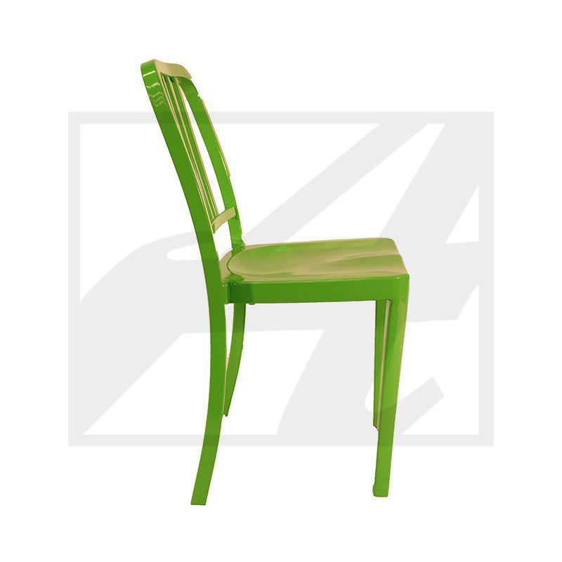 Green wooden chair with a simple design.