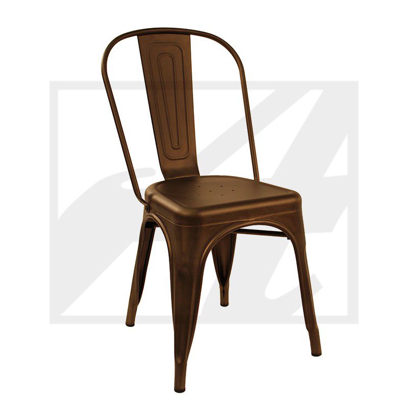 Industrial-style metal chair with a rustic brown finish.