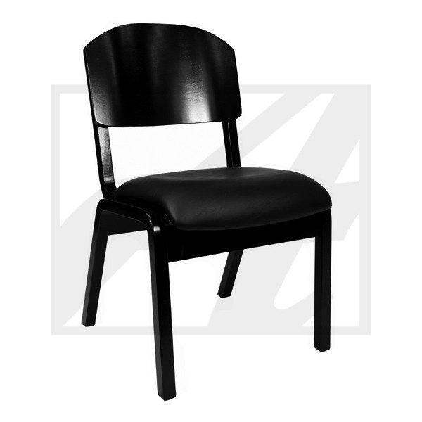 Black wooden chair with a curved backrest and cushioned seat.