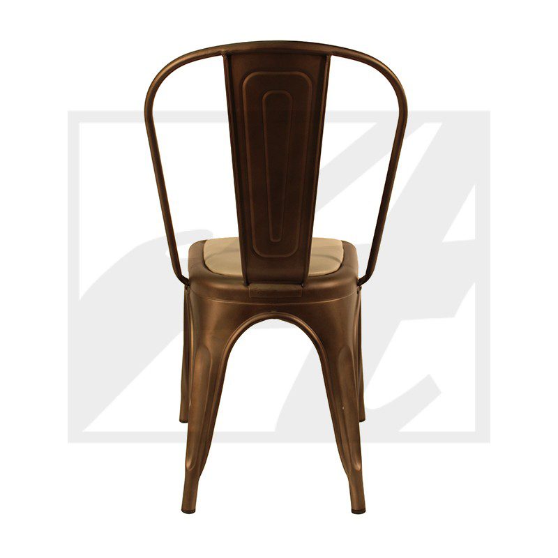 Rustic metal chair with a vintage industrial design.