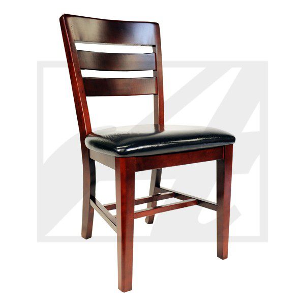 Classic wooden chair with cushioned seat and ladder back design.