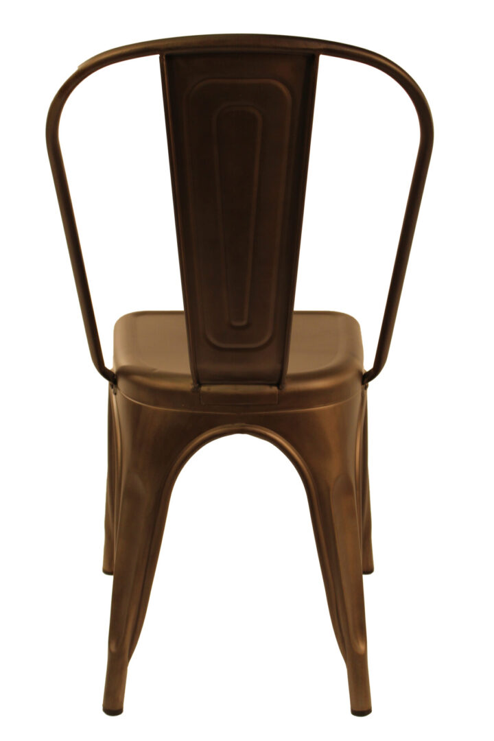 Brown metal chair with a simple industrial design.