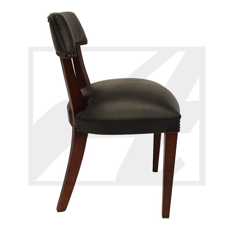 Elegant wooden chair with cushioned seat and backrest.