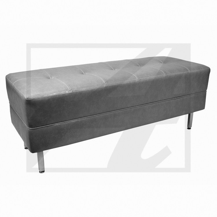 Modern gray upholstered bench with metal legs.