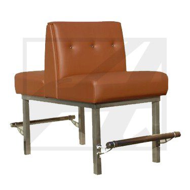 Modern brown leather chair with metal frame and footrest.