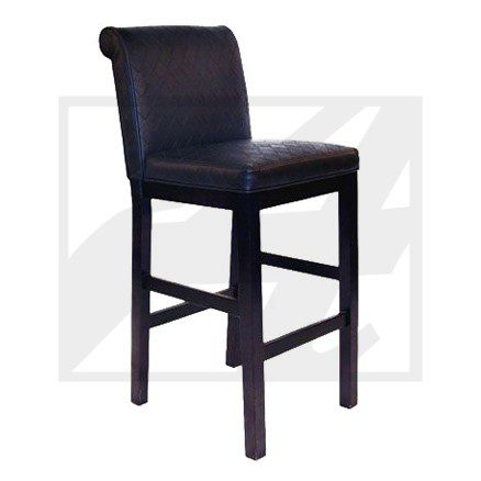 Elegant black leather bar stool with wooden legs.