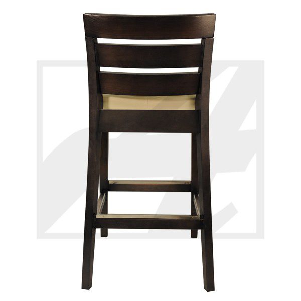 Dark wooden chair with horizontal back slats.